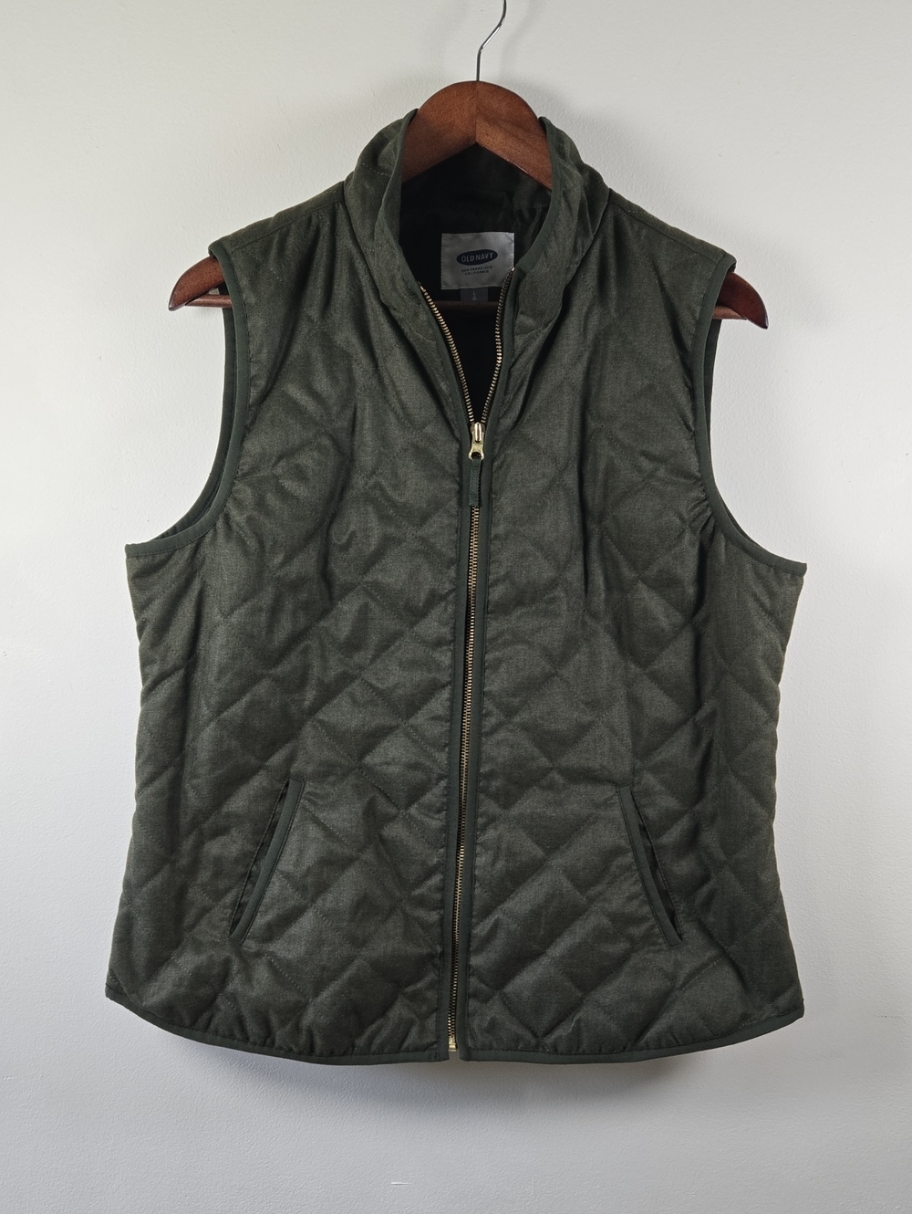 Old Navy Lightweight Diamond-Quilted Zip-Front Vest Green Size Large